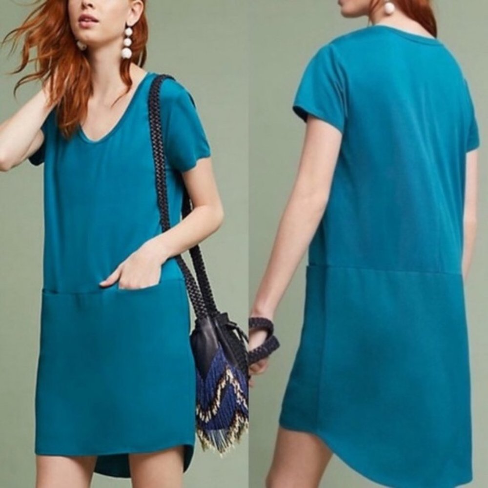 DOLAN teal monochromatic colorblock Loren tunic shift dress